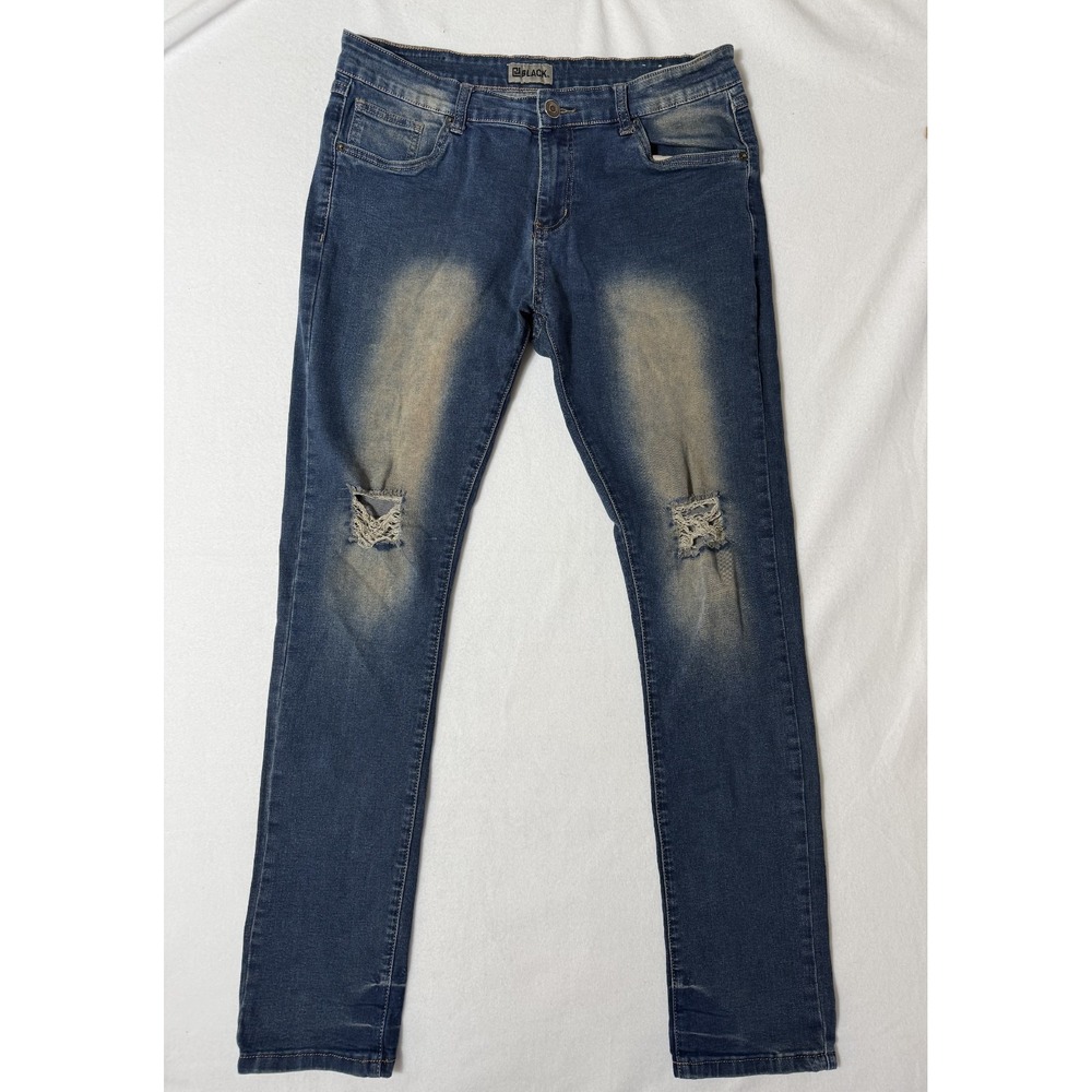 CJ Black Men's Blue Skinny Flex Stretch Distressed Jeans Cotton Blend Size 34x34